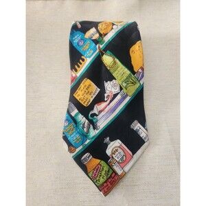 Vintage Personal Care Products Tie 1991 Nicole Miller Fun 100% Silk Black